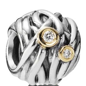 Pandora diamond woven together charm with 14 karat gold